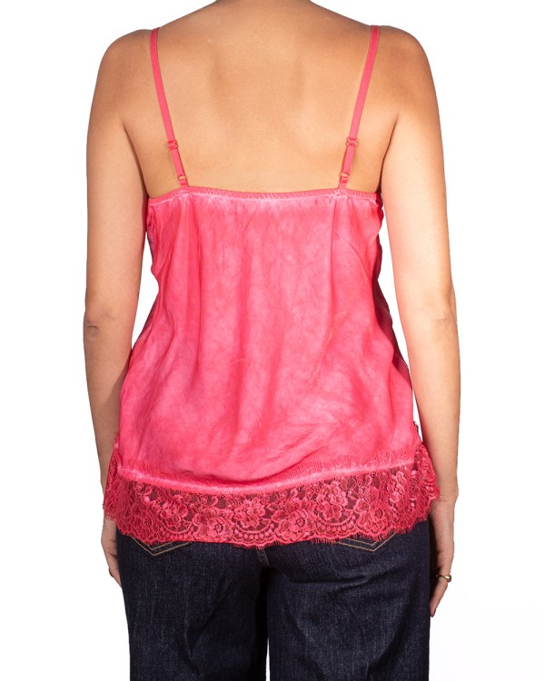 Pembe Asimetrik Dantel Bluz